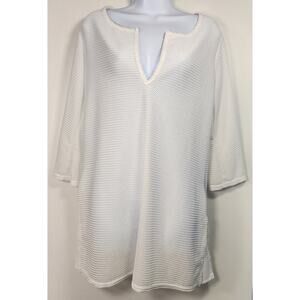 Jordan‎ Taylor White Textured V-Neck Tunic Top Women’s L Made USA